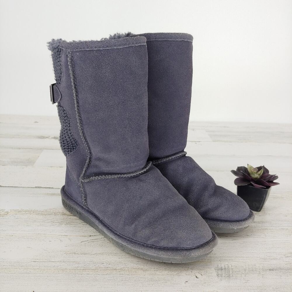 BearPaw Grey Suede Boots Winter Lined Walking Size 8